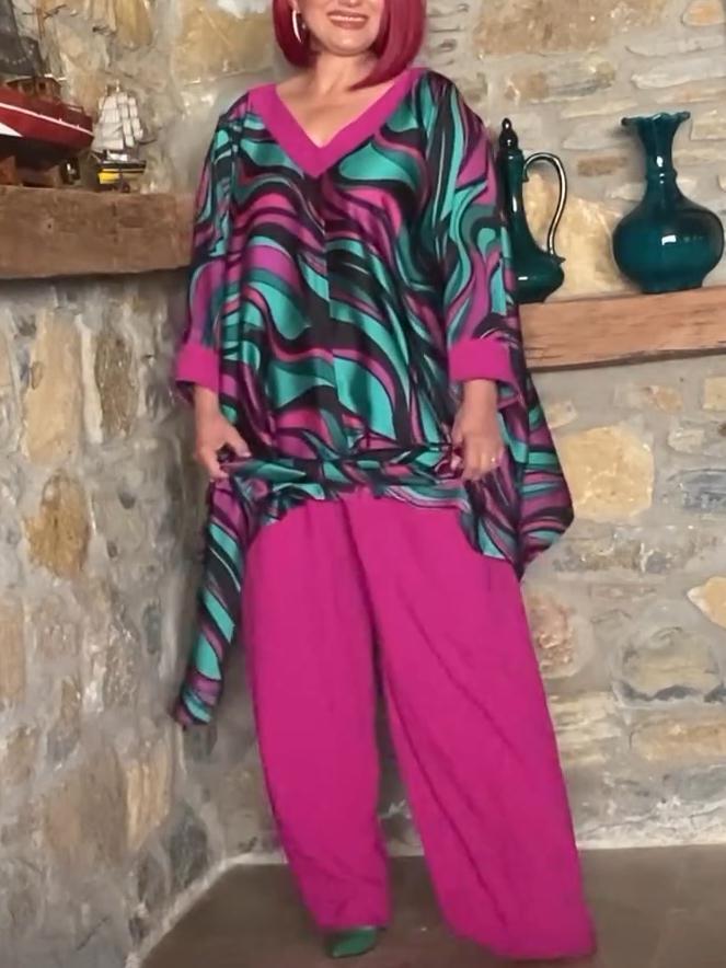 Women's contrast printed pants suit