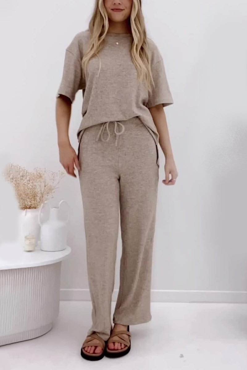 Women's Solid Ribbed Top and Pants Set