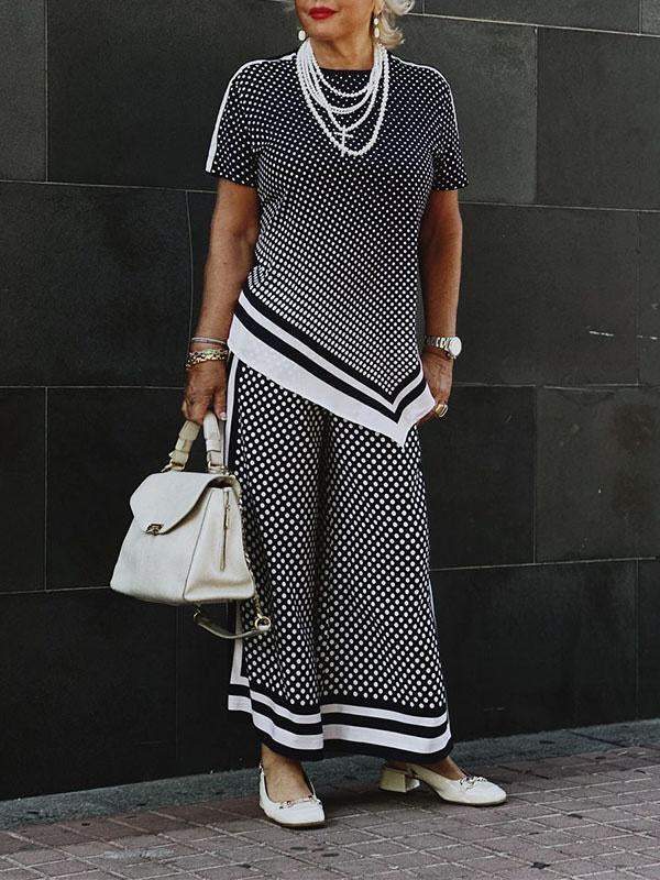 Women's Patterned Irregular Top and Pants Two-piece Set