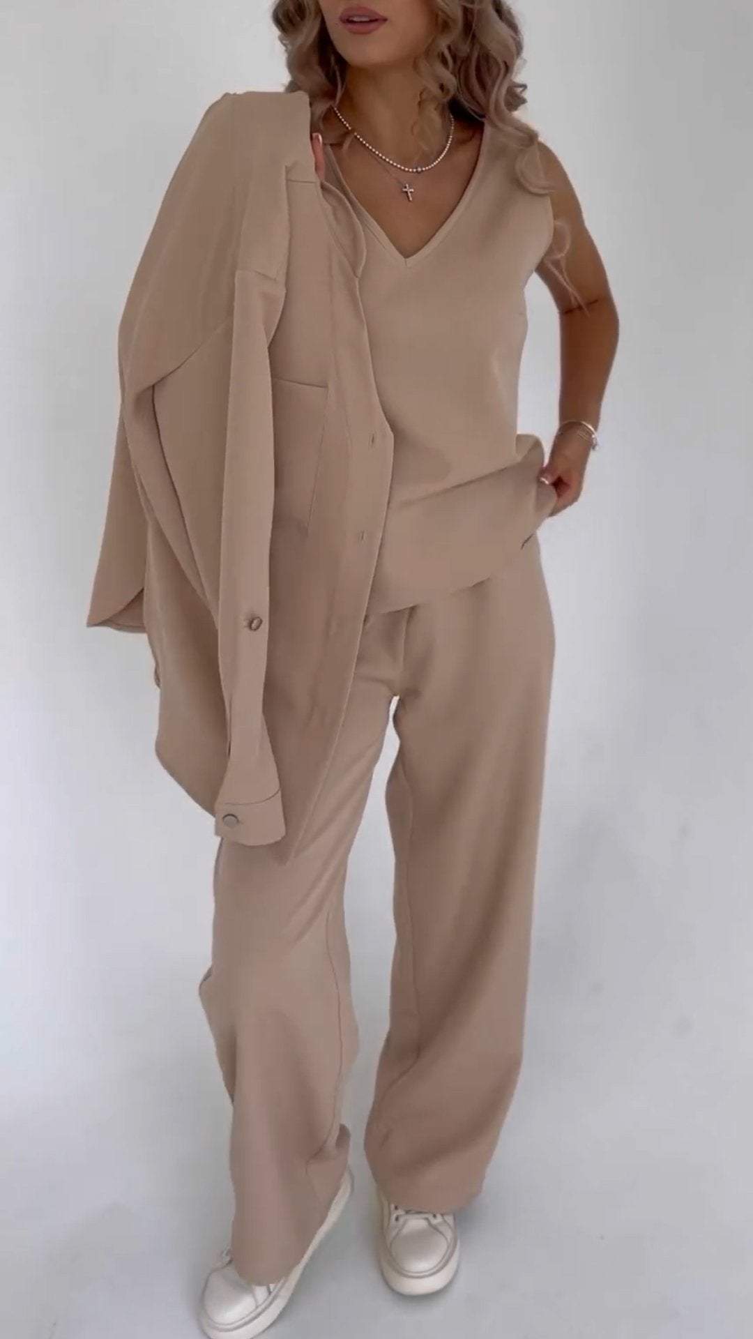 Women's V-neck Casual Three-piece Suit
