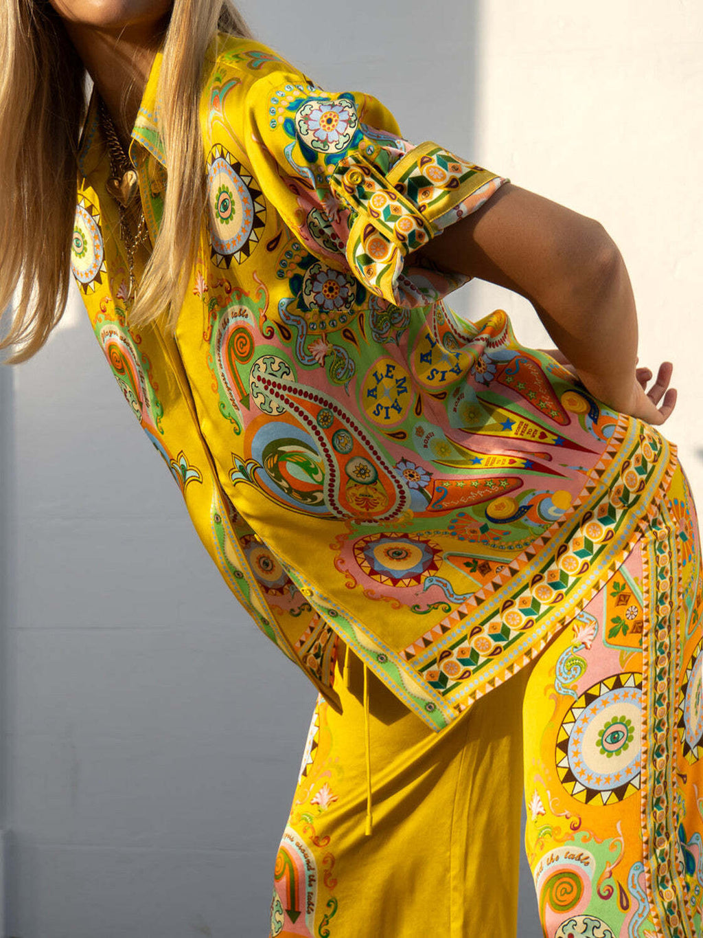 Women's Resort Printed Satin Short Sleeve Pants Set