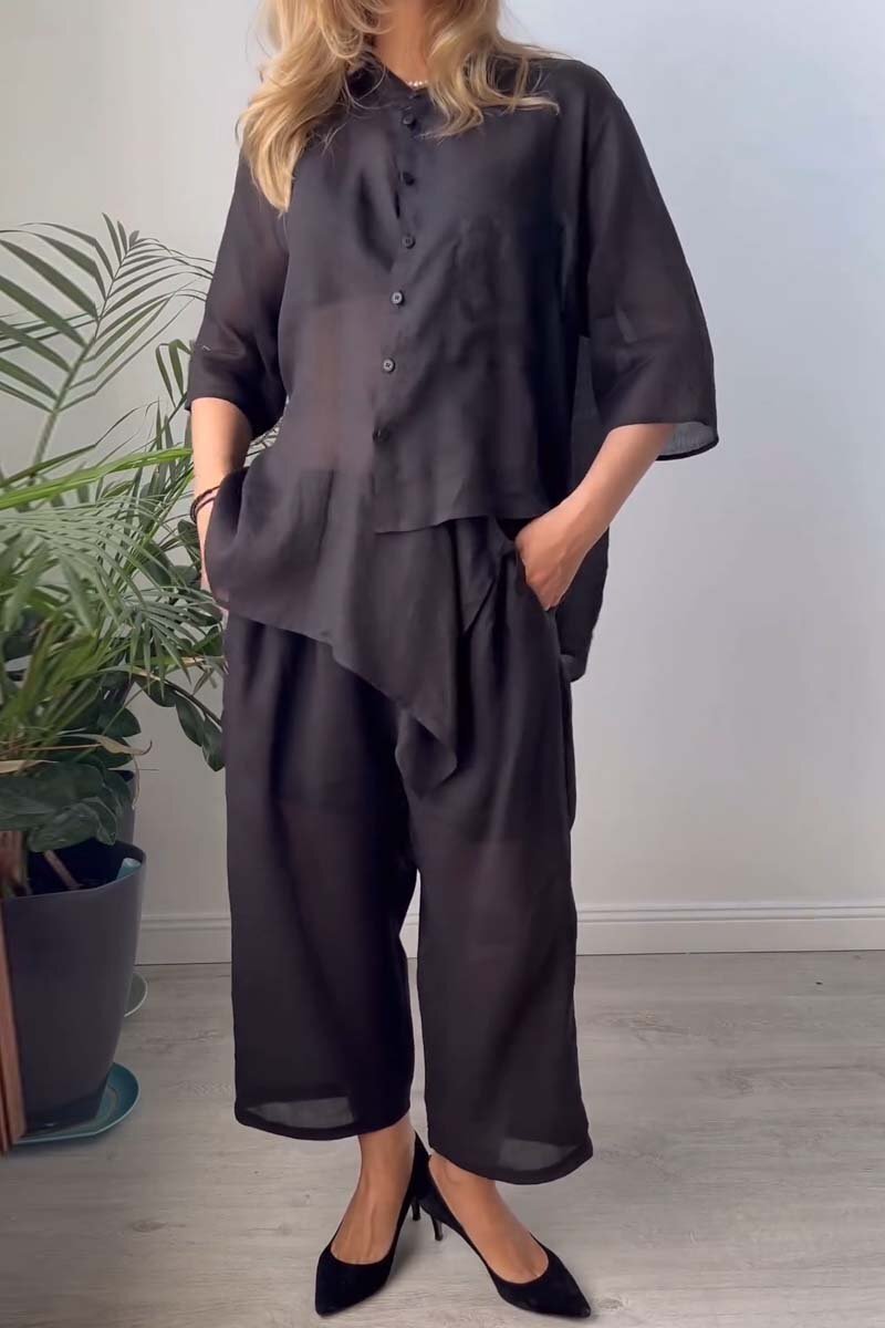 Women's casual irregular design top and pants two-piece set
