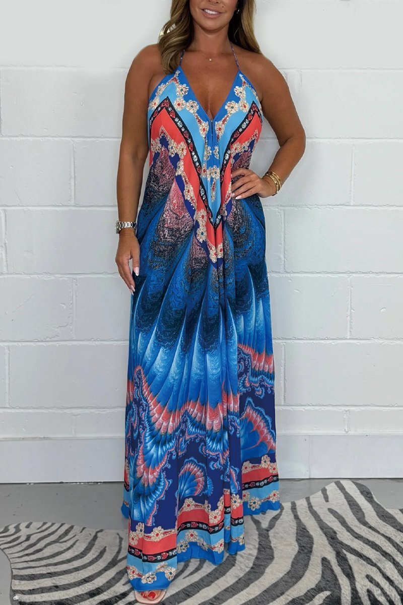 Women's Beaded Tie Neck Tunic Maxi Dress