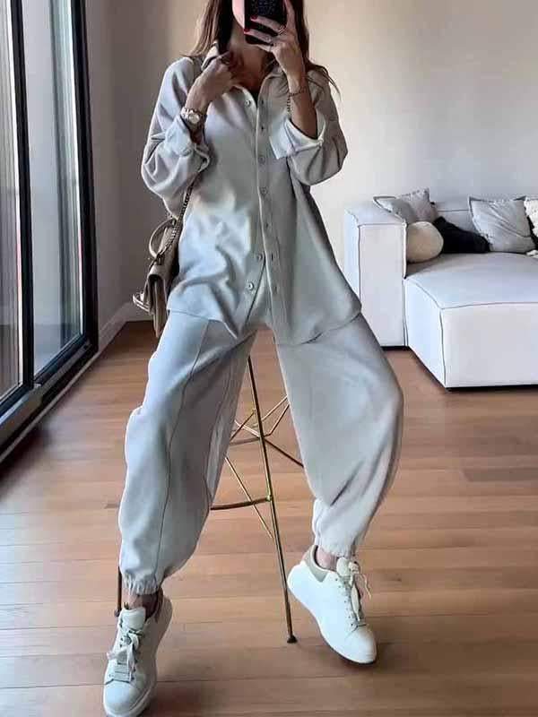 Women's Lapel Solid Color Two Piece Suit