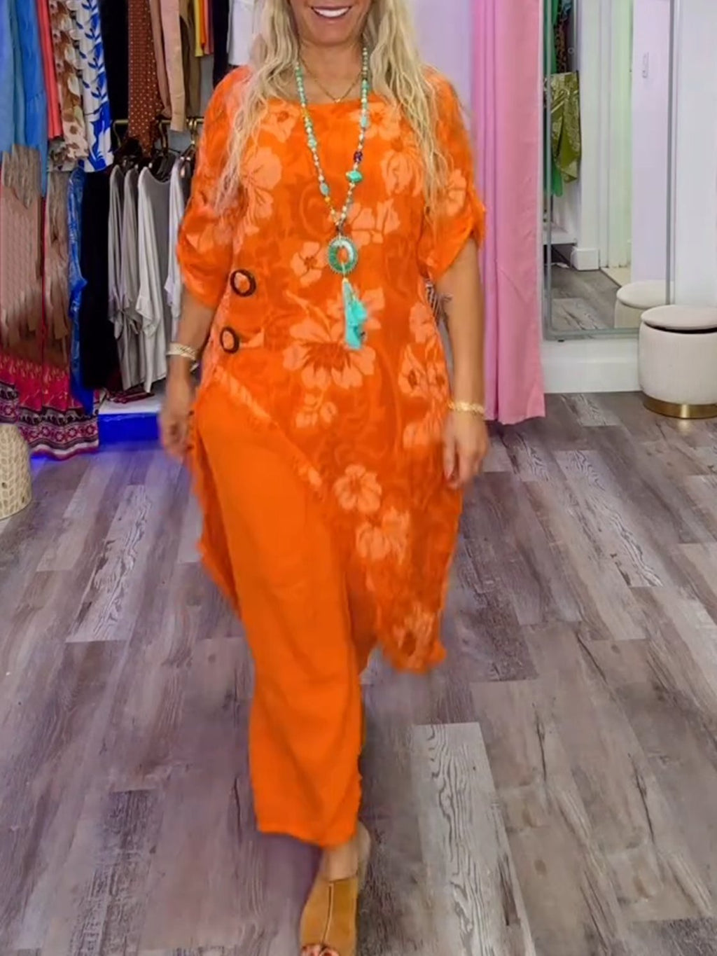 Women's Floral Print Patchwork Pants Suit