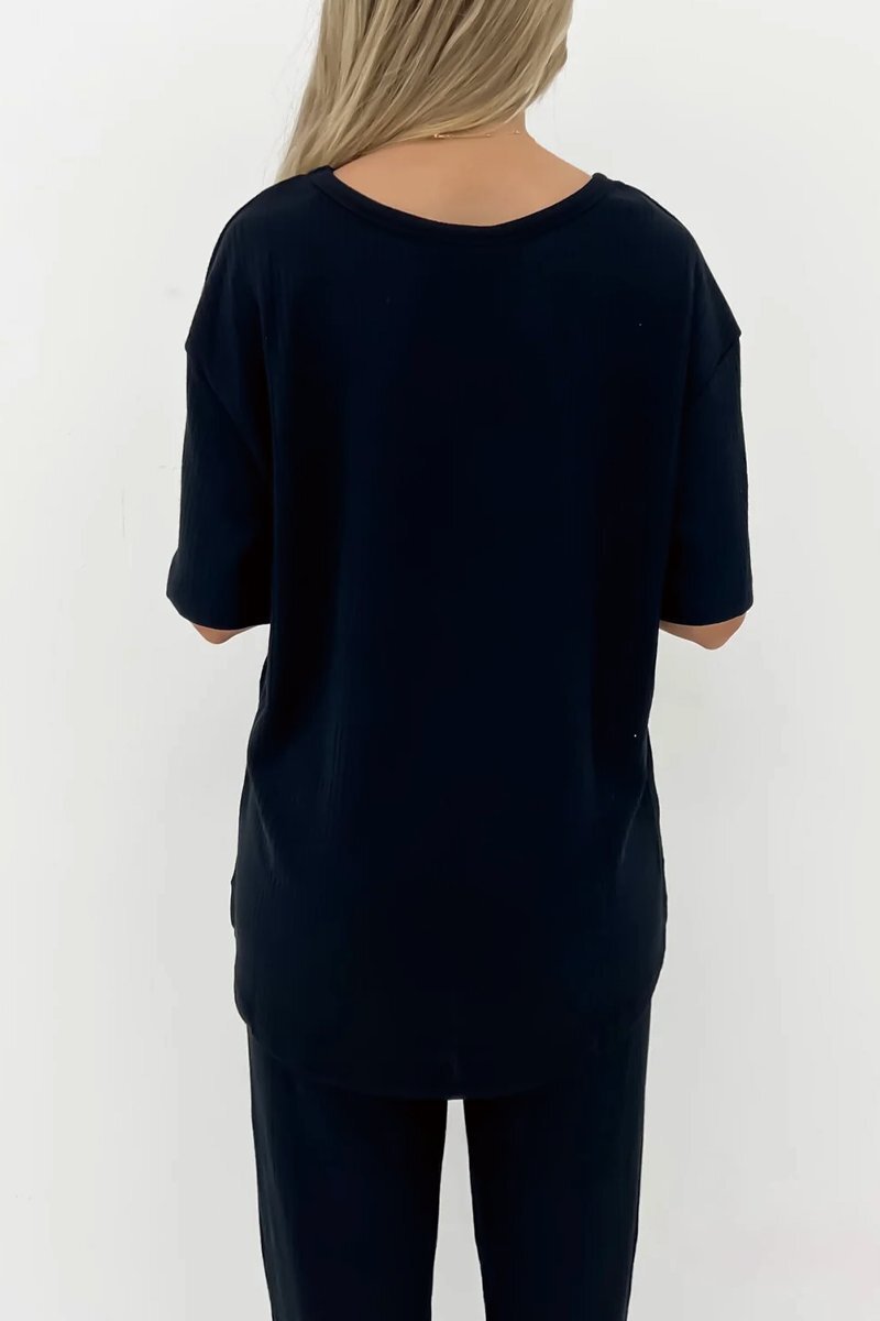 Women's Solid Ribbed Top and Pants Set