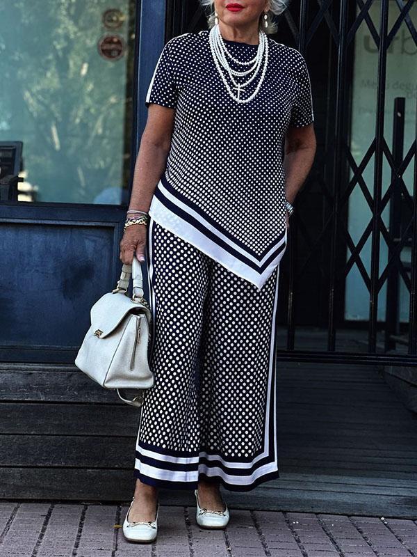 Women's Patterned Irregular Top and Pants Two-piece Set
