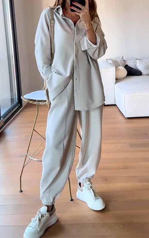 Women's Lapel Solid Color Two Piece Suit