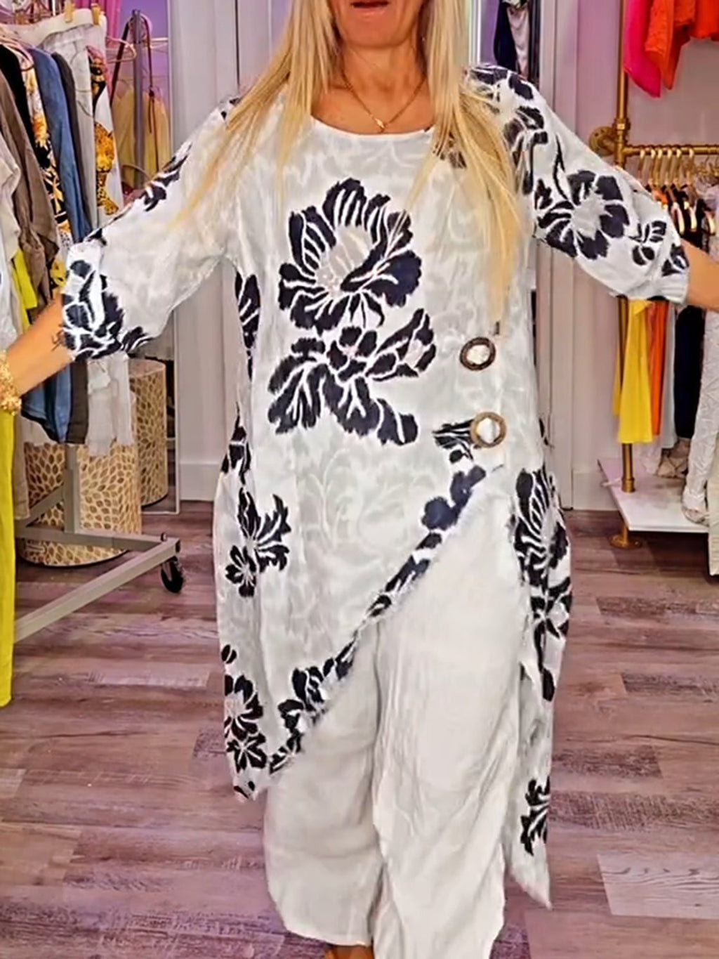 Women's Floral Print Patchwork Pants Suit