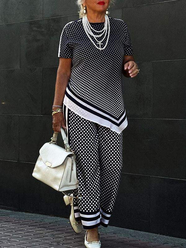 Women's Patterned Irregular Top and Pants Two-piece Set
