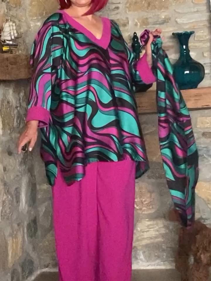 Women's contrast printed pants suit