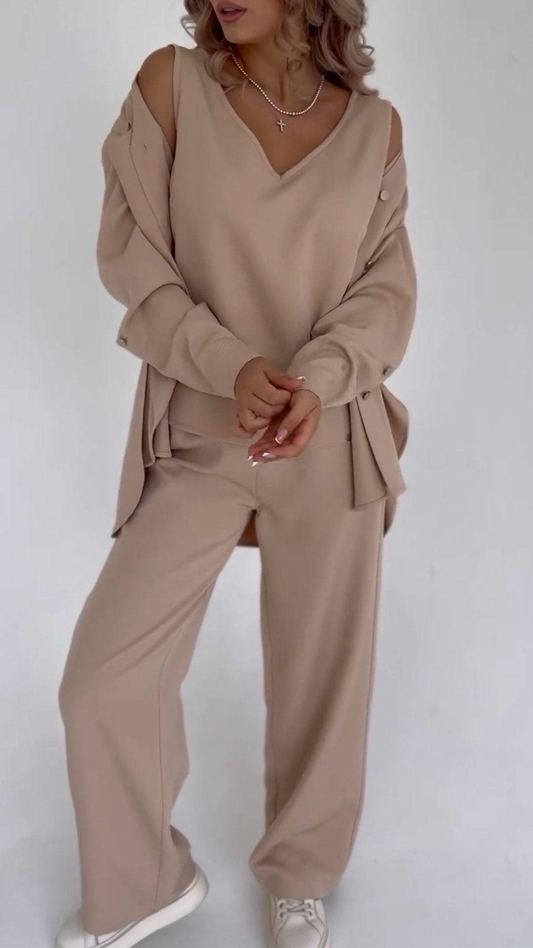 Women's V-neck Casual Three-piece Suit