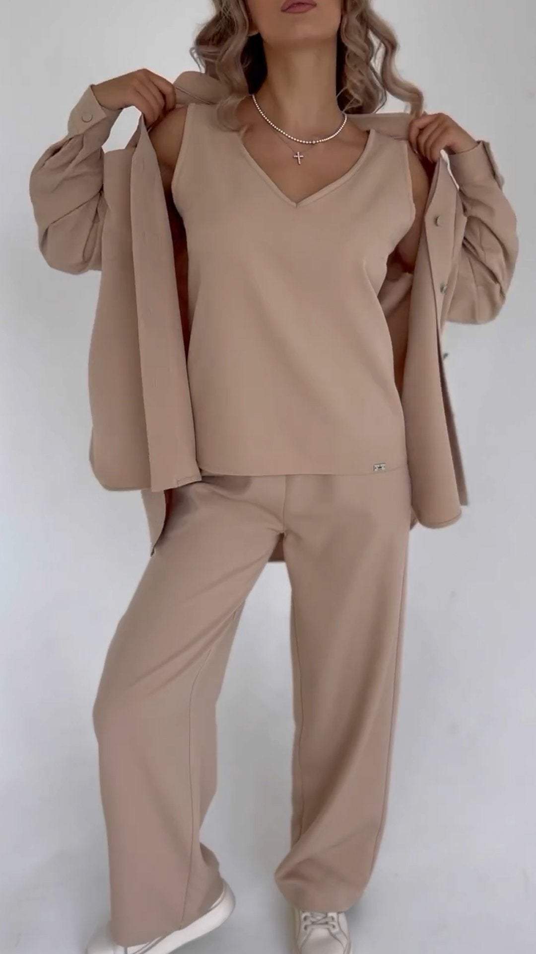 Women's V-neck Casual Three-piece Suit