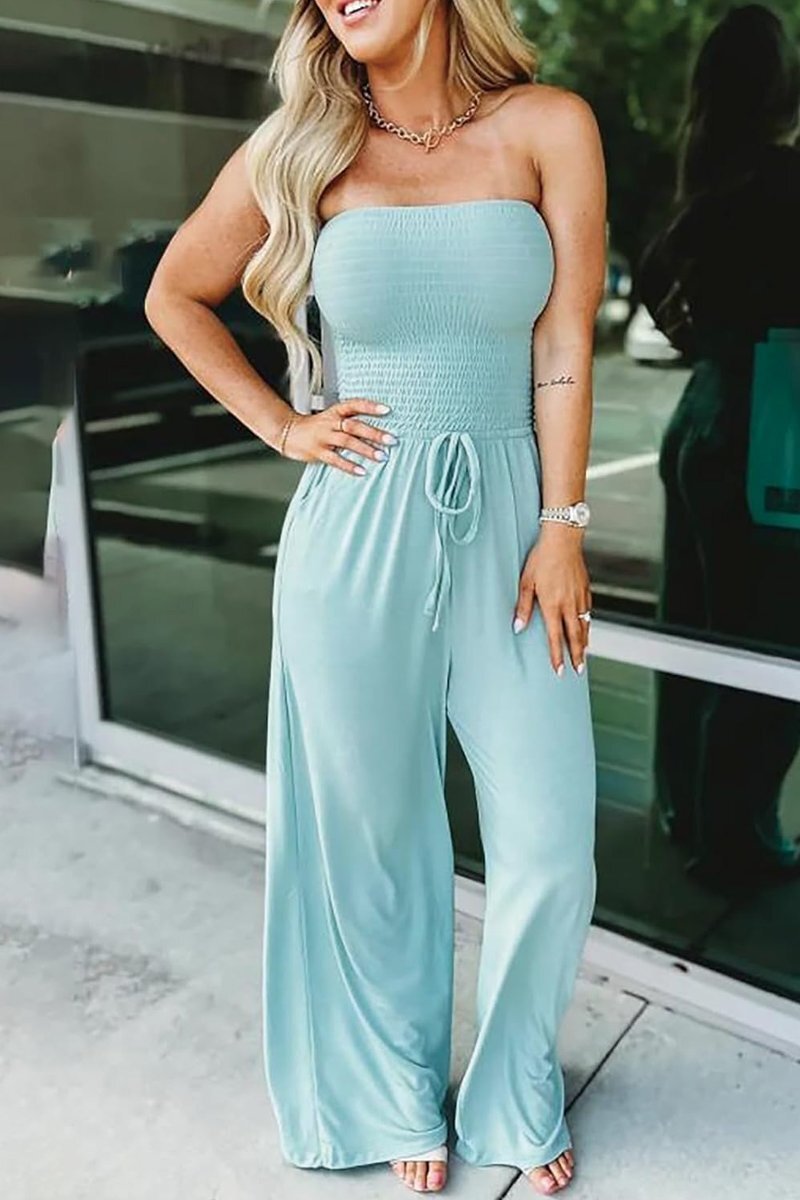 Women's Off-the-shoulder Solid Color Pleated Jumpsuit