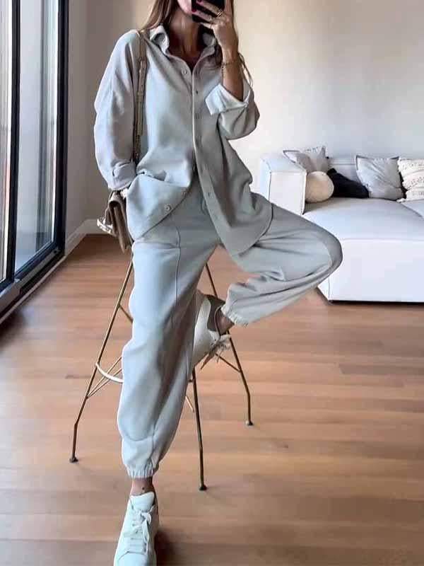 Women's Lapel Solid Color Two Piece Suit
