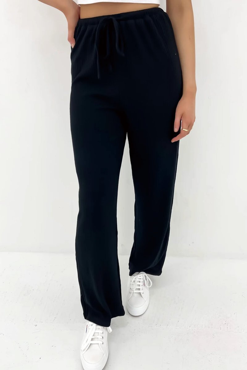Women's Solid Ribbed Top and Pants Set